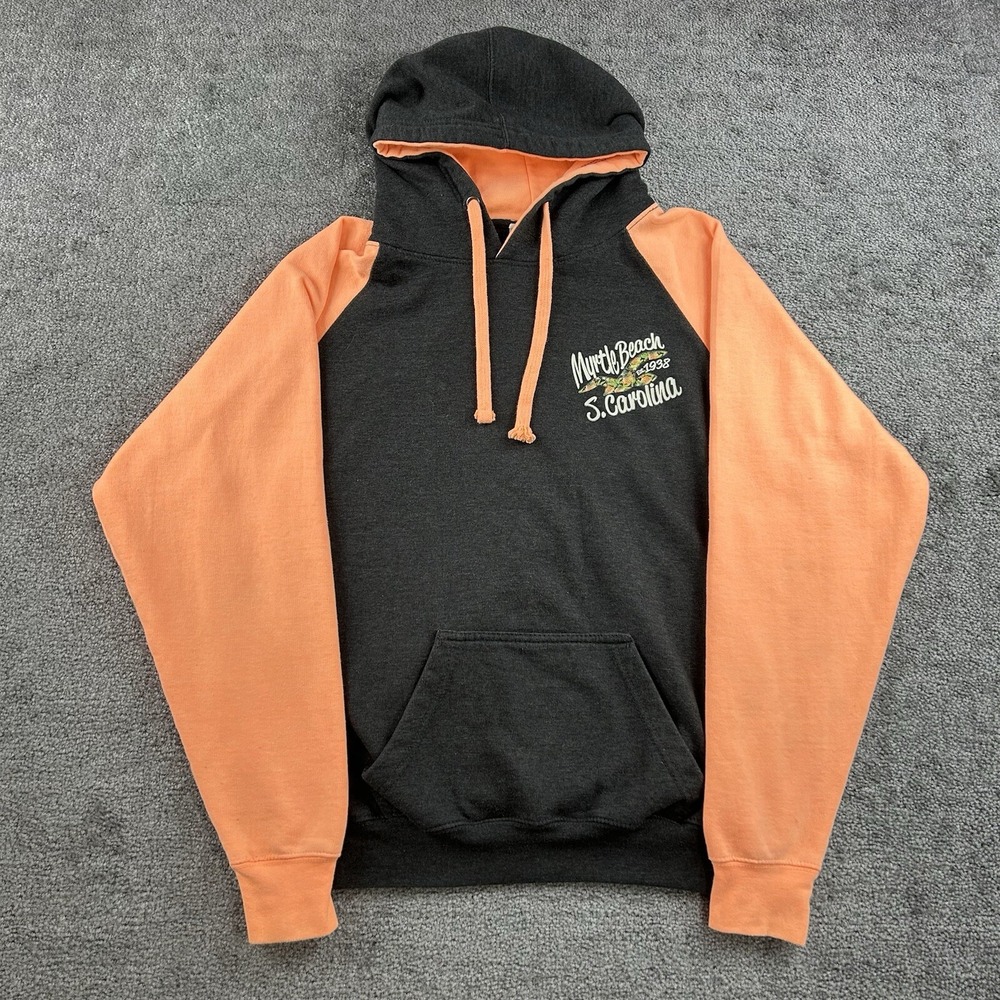 Exist Myrtle Beach South Carolina Hoodie Gray Orange Raglan Pullover Mens Large